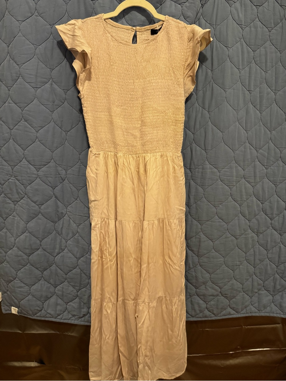 Women's Cream Tiered Maxi Dress with Ruffle Sleeves
